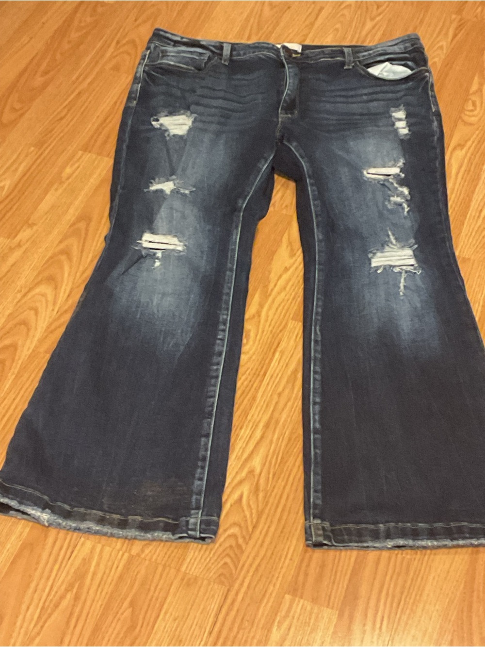 Petra 153 Women's Distressed Wide-Leg Jeans - Dark Blue Sz.20W Mid Rise
